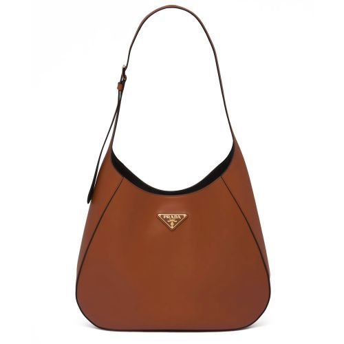 Prada Large Leather Shoulder Bag With Topstitching 1BC181 