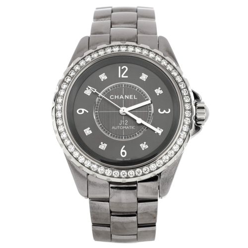 J12 Automatic Watch Titanium and Ceramic with Diamond Bezel and Markers 38