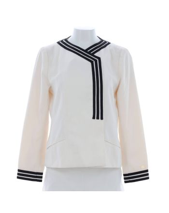 Women's Vintage Striped Collarless Jacket Stitched Cotton and Viscose
