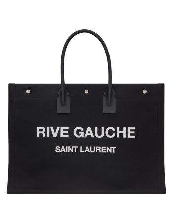 Saint Laurent Rive Gauche Tote Bag In Linen And Leather 499290 Black