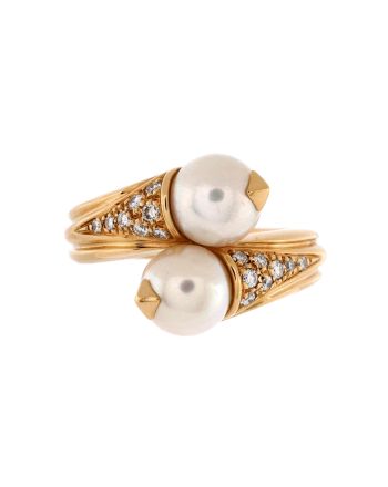 Bypass Ring 18K Yellow Gold with Diamonds and Pearls